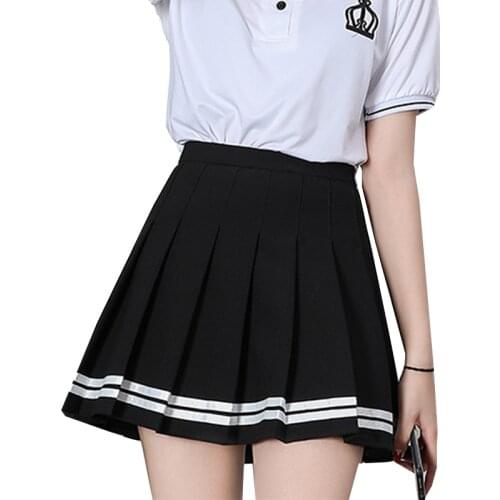 High Waist A-Line Women Skirt Elastic Waist Mini Skirts Striped Stitching Sailor Pleated Skirt Fashion Girls Dance Short Skirts