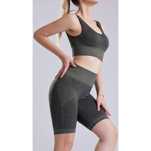 2020 Women Summer 2-Pcs Seamless Yoga Set Sports Suit Female Workout Clothes Sports Bra+High Waist Gym fitness Shorts Sportwear