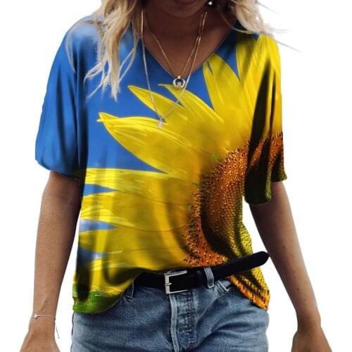 Summer Women V-Neck Slim Short Sleeve Tops Temperament Commuter Floral Print Pullover Loose Fashion All-match Ladies T-shirt 5XL