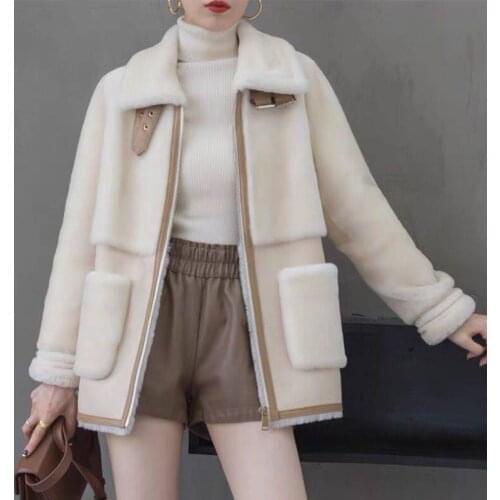 CX-G-T-51 Fashion Winter Real Lamb Leather Sheep Fur Shearing Wool Coat Women