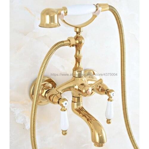 Gold Color Brass Bathroom Faucet Bath Faucet Mixer Tap Wall Mounted Hand Held Shower Head Kit Shower Faucet Sets Nna822