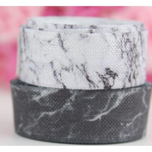 10/20 yards 16mm white black marble pattern polyester webbing fold over elastic ribbon DIY elastic hair ties band
