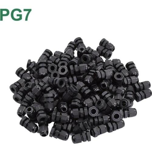 100pcs Waterproof PG7 Cable Gland Connector Plastic Adjustable M12 Thread Cable Gland With Locknut For 3.5-6mm Wire Black Grey