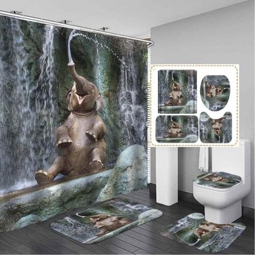 180x180cm Animal Elephant Shower Curtains 3D Print fabric Bathroom Curtains Bath Mat Set Floor Mat Toilet Rug Home Decoration