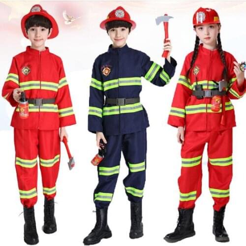2020 High quality Fireman Pilot Uniform Children Halloween Cosplay Firefighter Costumes Carnival Accessories Team Kids Adult