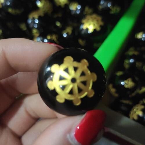 3cm natural obsidian crystal ball black carved buddhist text quartz ball fengshui healing
