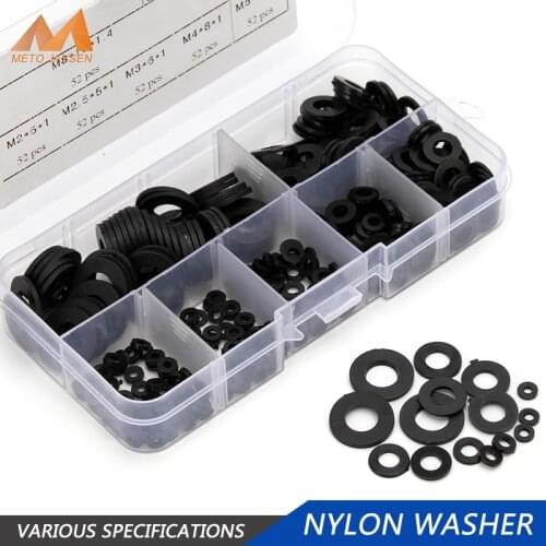 364pcs Black Nylon Washer Flat Gasket M2 M2.5 M3 M4 M5 M6 M8 Plastic Sealing O-rings Assortment Kit Protection Washer M28NLH204