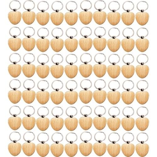 60Pcs Blank Heart Wooden Key Chain DIY Promotion Keychain Keyring Pendant Tags Promotional Gifts