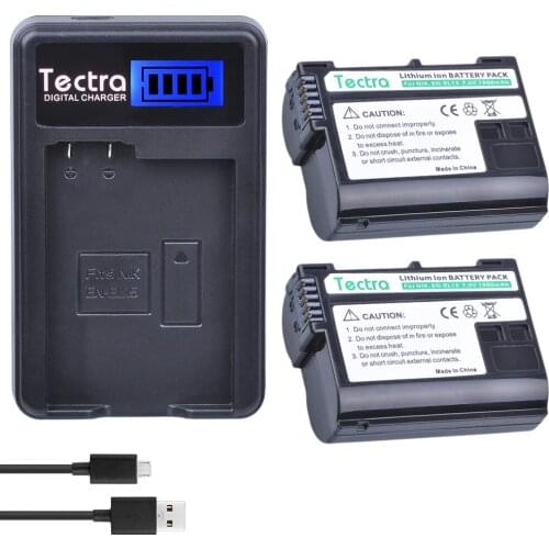 Tectra 2Pcs EN-EL15 Camera Battery +LCD USB Charger for Nikon D7000 D7100 D800 D800E D600 D610 D810 D7200 V1 MH-25 MB-D11 MB-D12