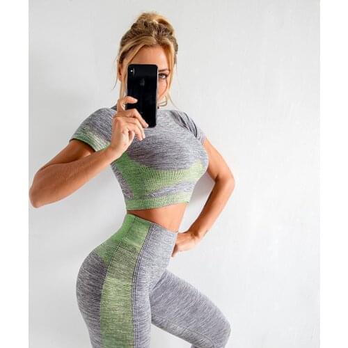 Quick-drying Yoga Clothes Short-sleeved Sports Tights Sexy Fitness Clothes T-shirt Yoga Gym Clothes for Women Leggings Set