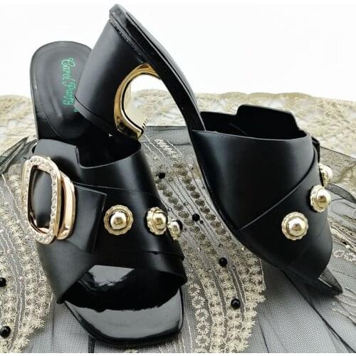 Black Color Women Italian Wedding Shoes Mature African Women Sandals with High Heels Women Pumps for Party