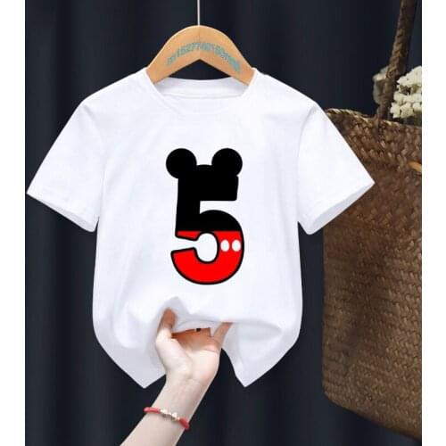 Birthday Mouse Number 1-9 Print Name T-shirts Children Birthday Girl Gift Present Clothes Boy Letter TOps Tee,Drop Ship