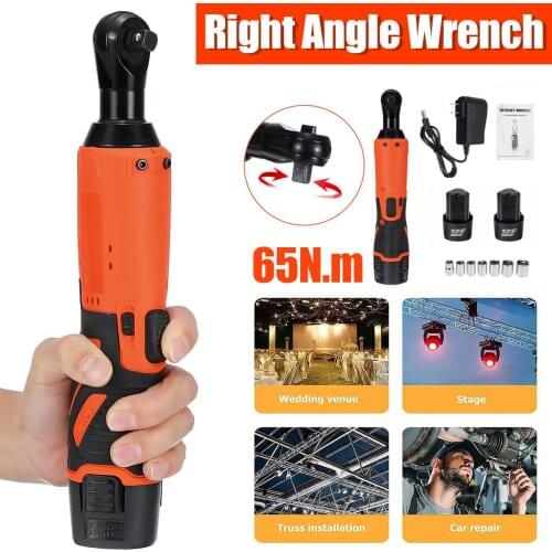 Electric Wrench 3/8" Cordless Ratchet 12V Rechargeable Scaffolding 65N.m Right Angle Wrench Tool with 1/2 Battery Charger Kit