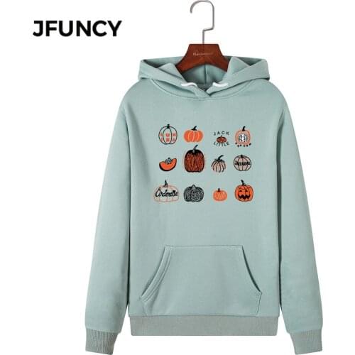 JFUNCY 2020 New Halloween Print Women Hoodie Long Sleeve Autumn Pullover Female Hooded Sweatshirt Woman Casual Hoodies Sportwear