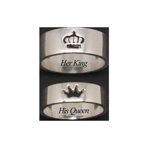 YIZIZAI His Queen Her King Couple Rings Crown Stainless Steel Wedding Ring for Women Men Jewelry Black Silver Color Ring Gifts