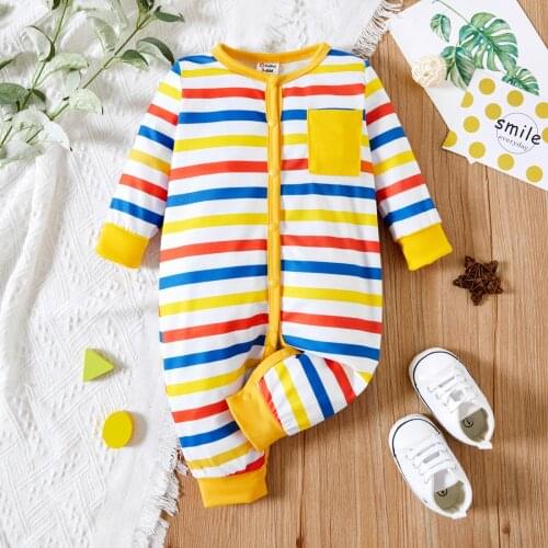 PatPat Baby Boy/Girl Multicolor Allover Stripe/Dots/Star Print Long Sleeve Jumpsuits