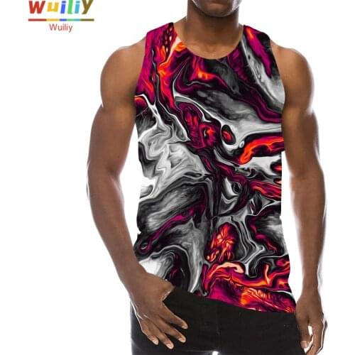 Orange Texture Graphic Tank Top For Men 3D Print Sleeveless Pattern Top Psychedelic Vest Abstract Painting Tops Hip Hop Top