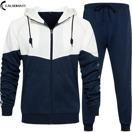 Men Tracksuits Patchwork Sportswear Autumn Mens Jacket + Pant Tracksuit Male Sweatshirt Casual 2 Piece Set 2021 Men Jacket