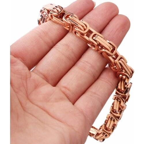 Granny Chic 4/5/8mm Men Rose Gold Byzantine Chain Link Bracelet 316L Stainless Steel Wholesale High Quality Male Boys Jewelry