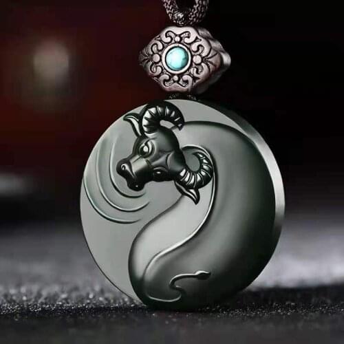 Natural A hetian jade Good luck cattle handcarved black jade green jade pendant jade necklace unique jadeite jade pendant