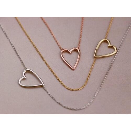 30 Tiny Line Hollow Out Open Heart pendant Necklaces Simple Wire Wrapped Love Heart family Necklaces for Lovers Couples jewelry