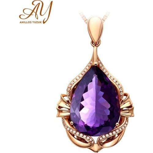 Purple High Quality Classic CZ Pendant Necklace For Women Trendy Zircon Rose Gold Gold Clear Amethyst Pendant Wedding Jewelry