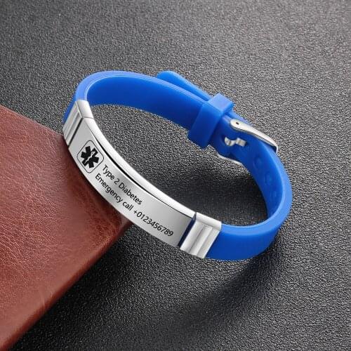 Custom Engraved Silicon Sport Bracelet Bangle Multicolor Wristband Stainless Steel Medical Alert ID Bracelets