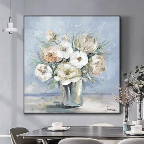 Modern Abstract White Flowers 100% Hand Painted Oil Painting On Canvas Handmade Wall Art Home Decoratio Large Murals Customized