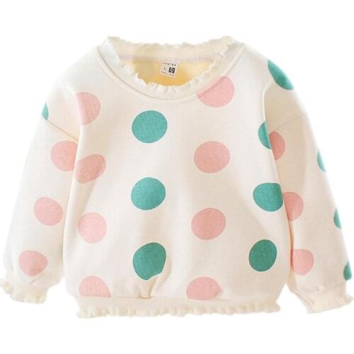 Baby Girl Kids Sweatershirt Cotton Warm Long-Sleeves Pleated Sweet Princess Round Collar Clothes Fleece Thicken Cute Tops