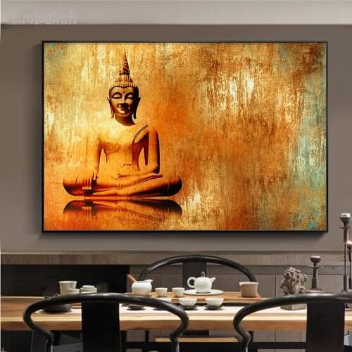 Embelish 1 Pieces Golden Zen Buddha Statue Wall Pictures Modern Home Decor Posters For Living Room HD Print Canvas Paintings