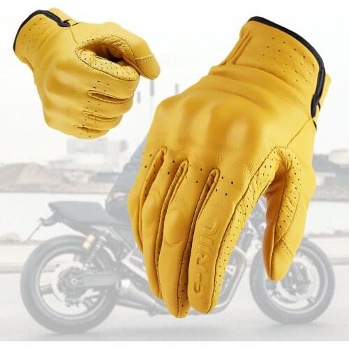 Vintage Motorcycle Gloves Leather Retro Cafe Racer Electric Bike Gloves Cycling Touch Screen Motorbike Moto Bike Motocross Luvas