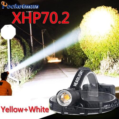XHP70.2 Brightes Led Flashlig XHP70 Yellow White Led torch Fishing Camping Zoom USB Rechargeable Torch Use 3*18650 batteries