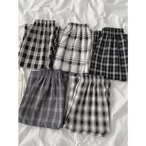 YGhan Spring Women Pants Checker Casual 2021 New Korean Elastic High Waist Loose Wide Leg Pants