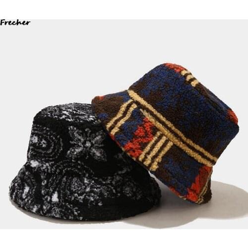 Faux Fur Hat 2021 Winter Ladies Bucket Hat Warm Embroidered Letters Lamb Velvet Fashion Cute Bob Panama Outdoor Fisherman Hat