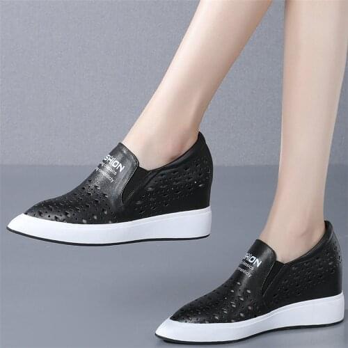 2021 Summer Loafers Women Hollow Genuine Leather Wedges High Heel Ankle Boots Female Pointed Toe Fashion Sneakers Casual Shoes