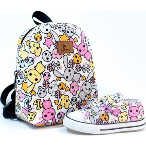 Female Child White Cute Rabbit Backpack Bag And Shoes Team