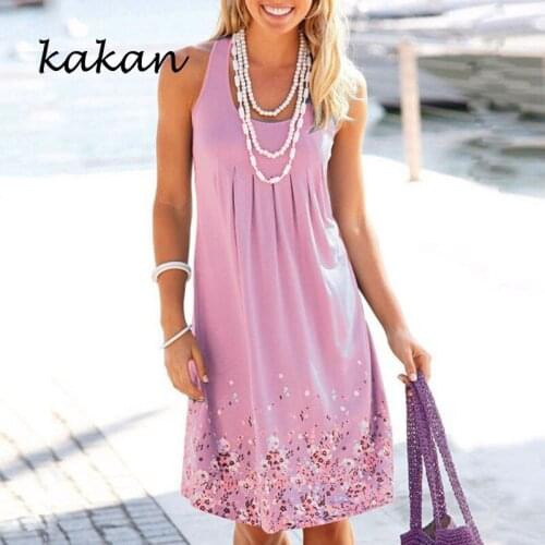 Kakan Summer Women Floral Dress O neck Sleeless Tank Dresses Casual Minimalist Dress Plus Size S-5XL