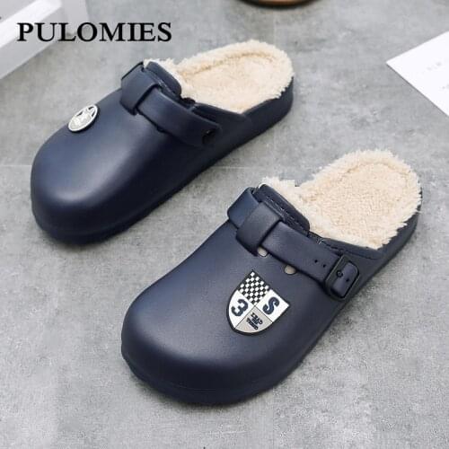 Winter Men Clogs Casual Garden Shoes Cotton Warm Plush Home Slippers Quick Dry Lightweight Sandles Flip Flops Waterproof Loafer