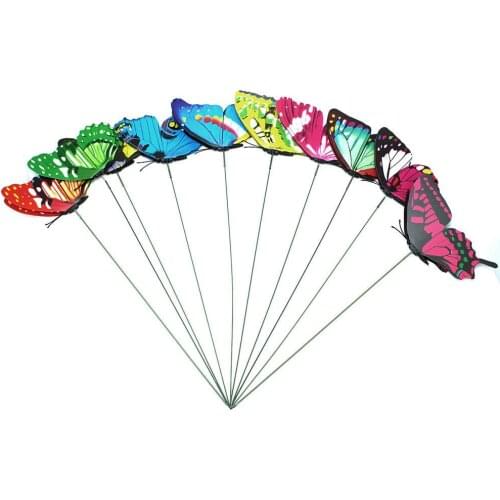 10Pcs Colorful Butterfly On Sticks Garden Vase Lawn Craft Art Decoration #BW