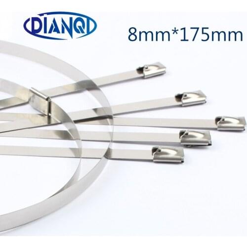 100pcs 8mmx175mm 8mm*175mm Latching Self-Locking Stainless Steel wires cable ties self-Lock tie wrap zip ties 201 304 316