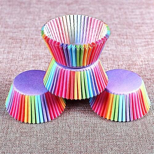 100 pcs Rainbow Foil Paper Cake Cup Liner Case Wrapper Muffin Party Meet Cake Baking Tools Kitchen Accessories Decorating