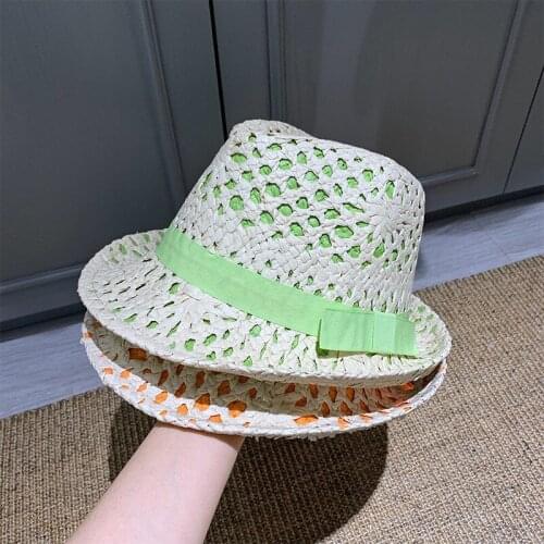 202105-2509344 summer handmade hollow out paper Macarone color lady fedoras cap men women panama jazz hat