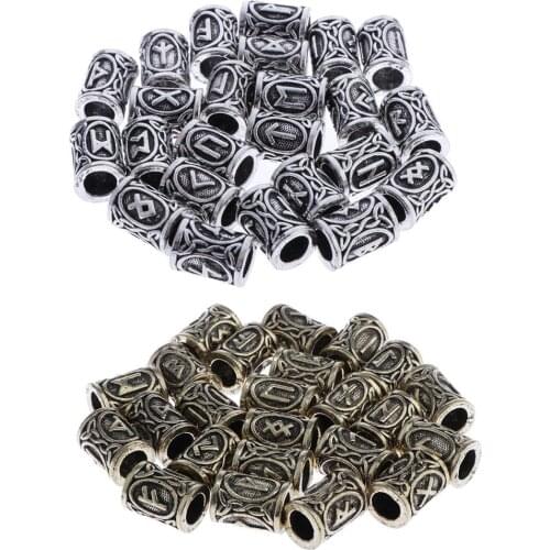 24x Norse Viking Runes Charms Bead Loose for Hair Beard Retro Bracelets Pendants