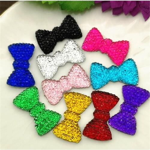 40PCS 12*20mm Mixed Color Flatback Bow tie Resin Rhinestone DIY decoratio
