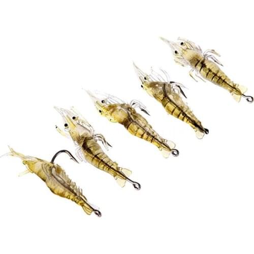 50%HOT5Pcs Fishing Lure Soft Lightweight Faux Vivid Shrimp Prawn Bait Hook Fishing Gear