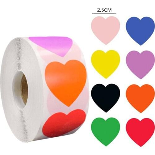 500Pcs/Roll Chroma Heart Design Labels Stickers Color Code Dot Stationery Labels Stickers Seal Sticker Gift Packaging Labels