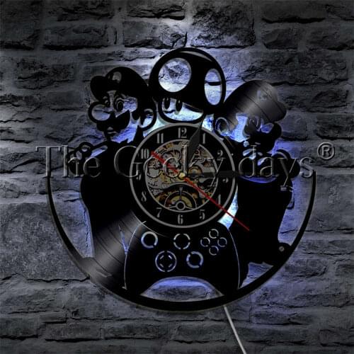80s Classic Adventure game Vinyl Record Wall Clock With LED illumination Video game Controller Wall Watch Art Decor