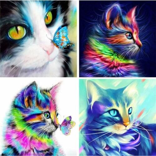 5D Embroidered Diamond Painting, "color Cat", Rhinestone Full Circle Square Figure DIY New Decorative Art Painting