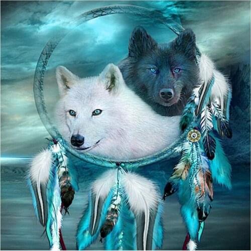 Diamond Painting Full Circle Diamond Kit Rhinestone Picture Art Craft Home Door Decoration (Wolf Couple)