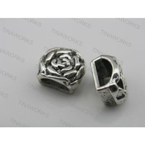 FREE SHIPPING 30pcs Antique Silver 10.0x5.5mm Flower Curved Slider Spacer Findings For Licorice Leather--PAT159